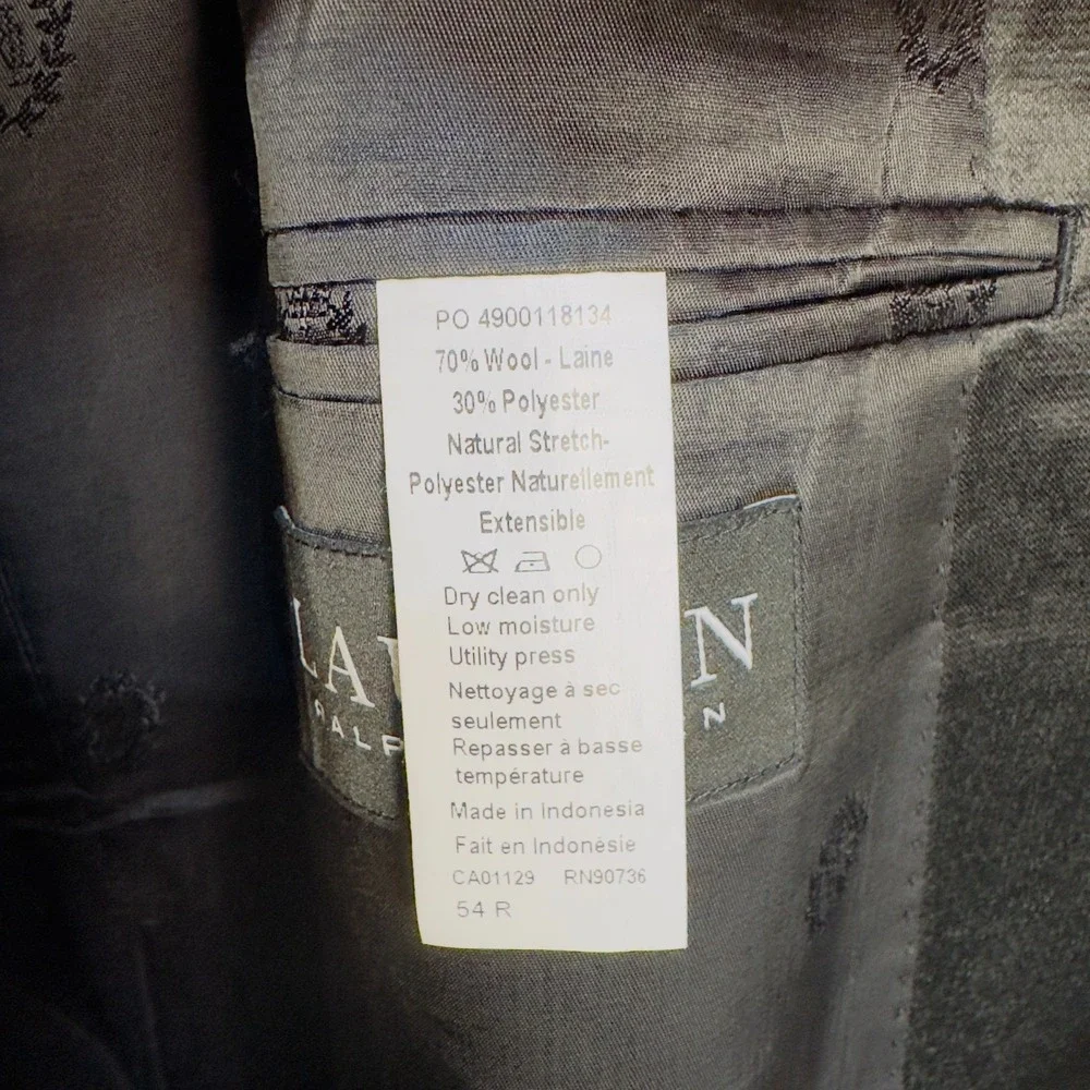 Lauren‎ Ralph Lauren Black Tuxedo Tailored Jacket Wool Blend Black 54R Preowned